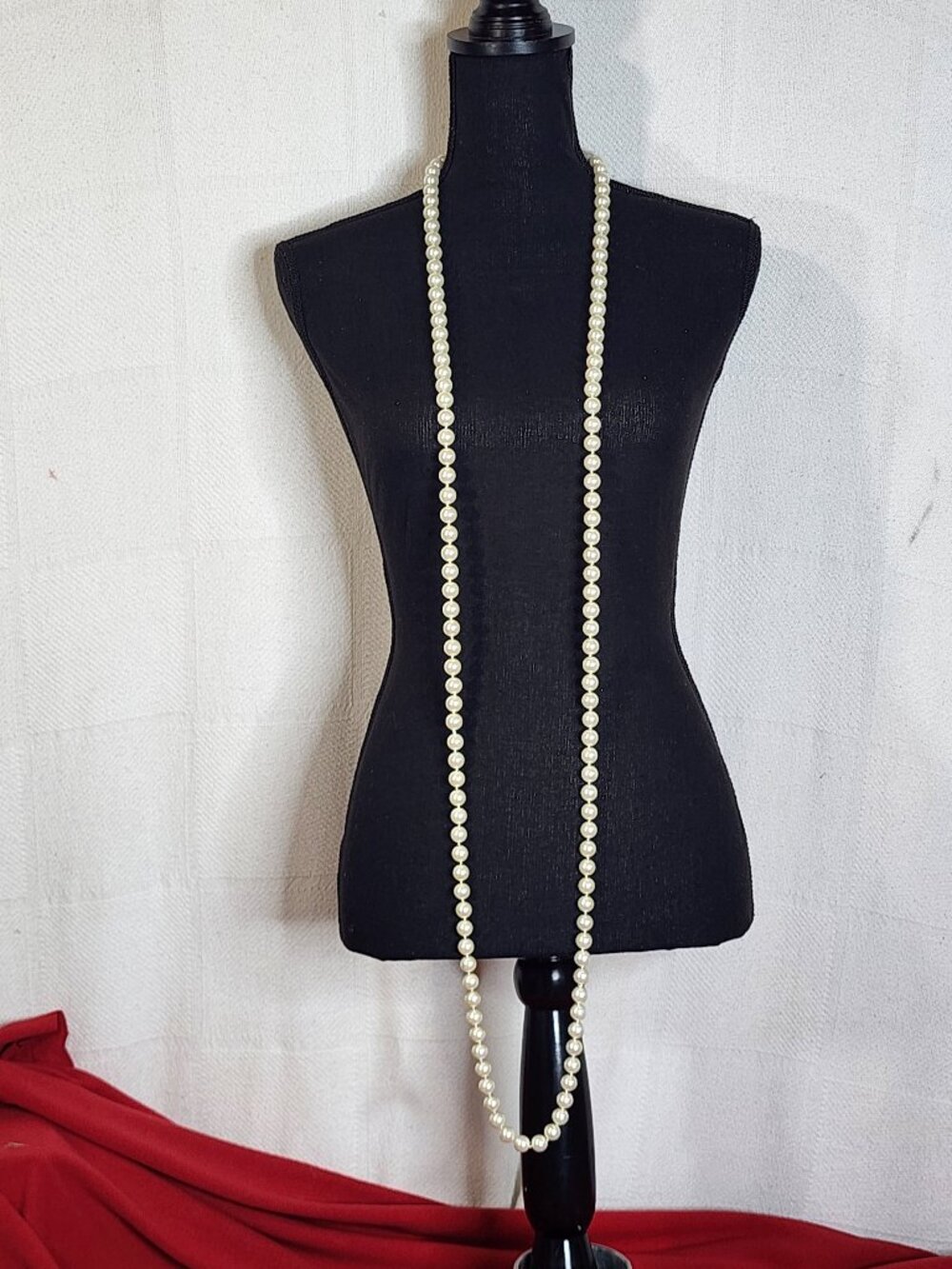 Chico's Extra Long 68" Flapper Cream White Glass Faux Pearl Infinity Necklace